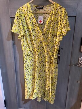 Love Bright Yellow Floral Wrap Midi Dress